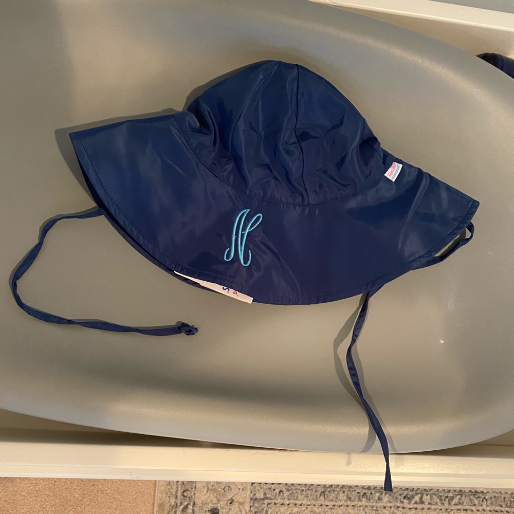 RuggedButts toddler sun hat blue with N monogram